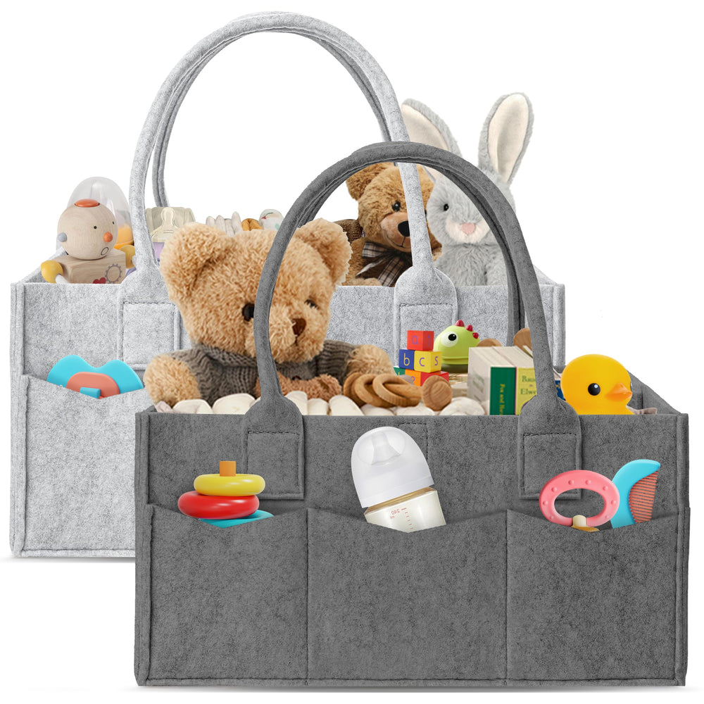 HIPHOP PANDA diaper caddy in dark grey, spacious space for diapers and wipes.