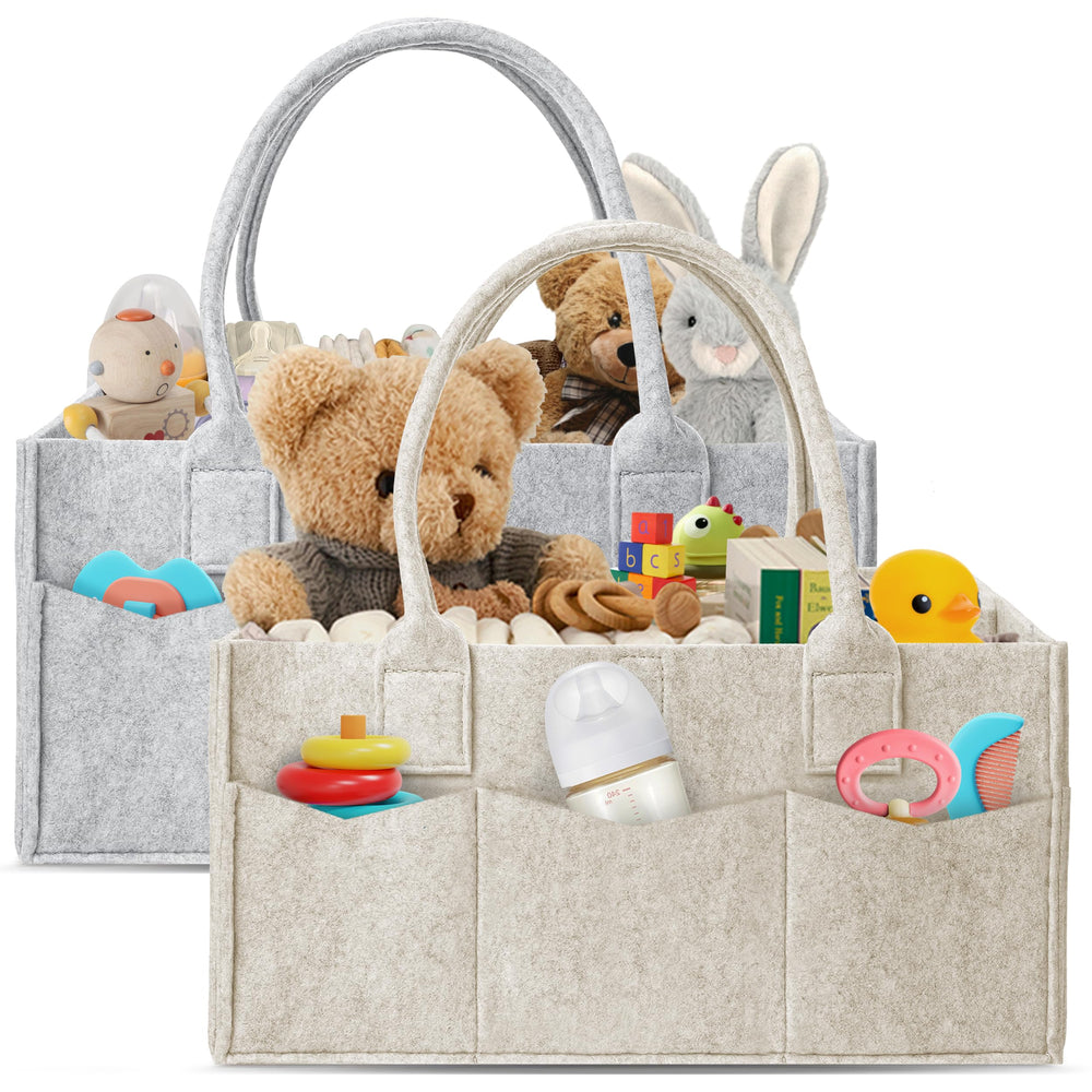 HIPHOP PANDA diaper caddy in dual gray and oatmeal for organized nursery storage