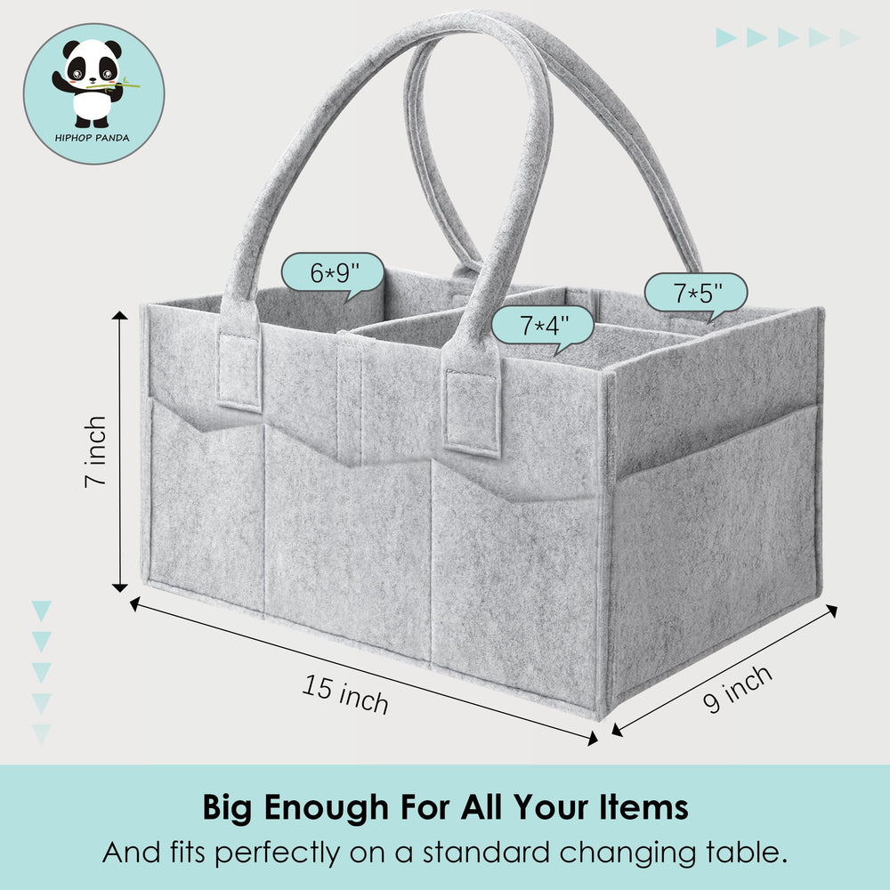 HIPHOP PANDA grey diaper caddy, versatile nursery storage for clothes and toys.