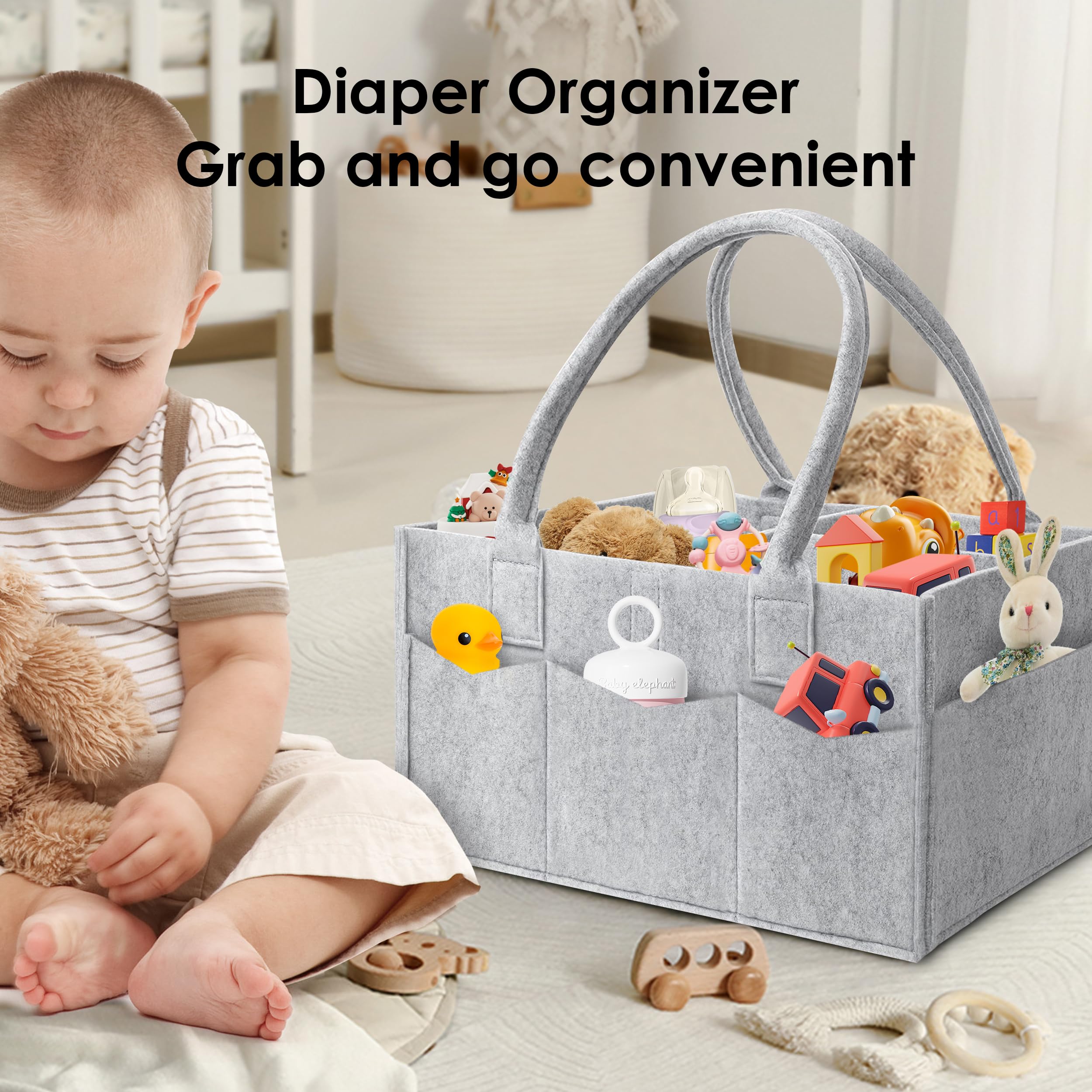 HIPHOP PANDA diaper caddy features long handles for portable use