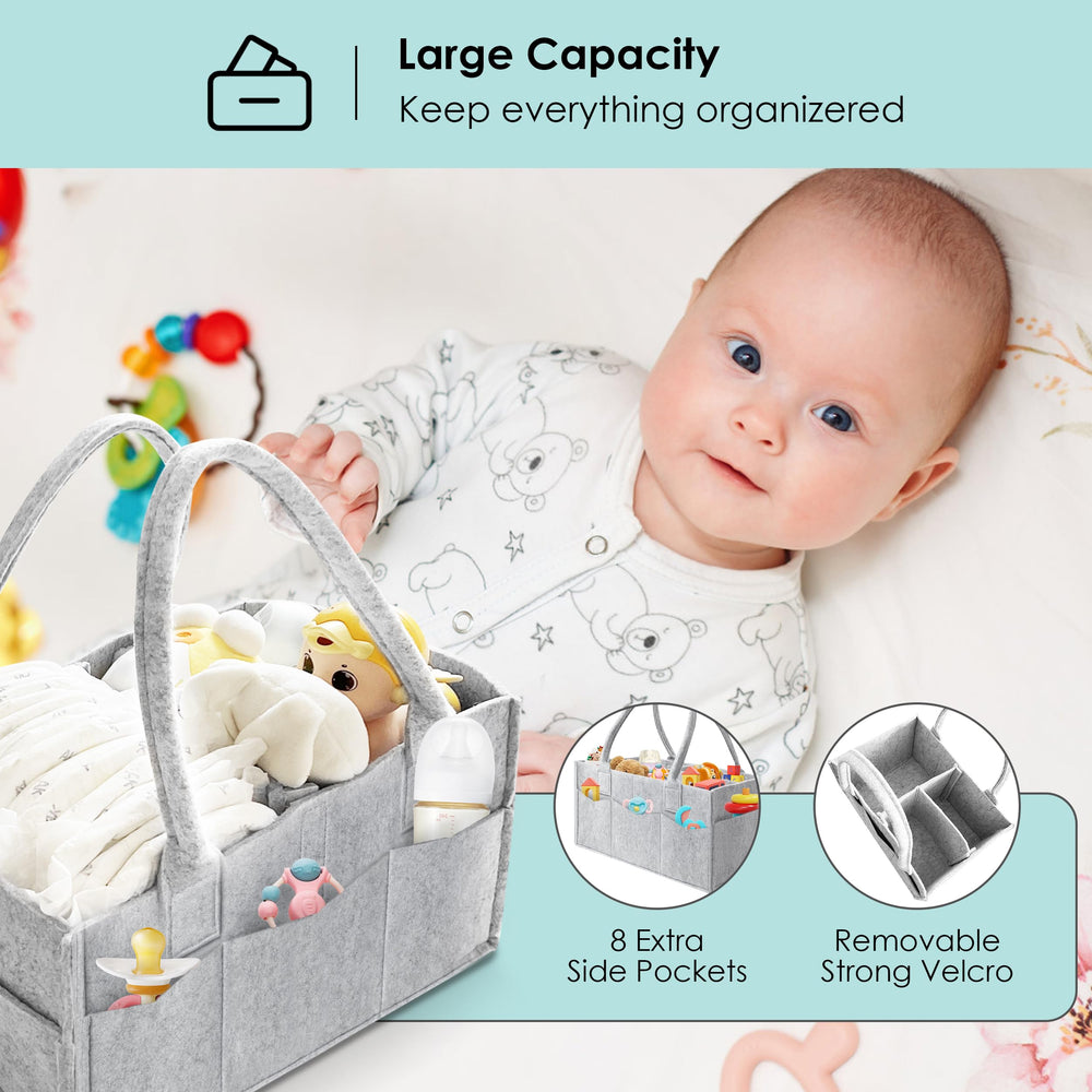 HIPHOP PANDA diaper caddy shows soft felt material and sturdy pockets