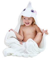 HIPHOP PANDA hooded towel with bear ears keeps baby cozy after bath.