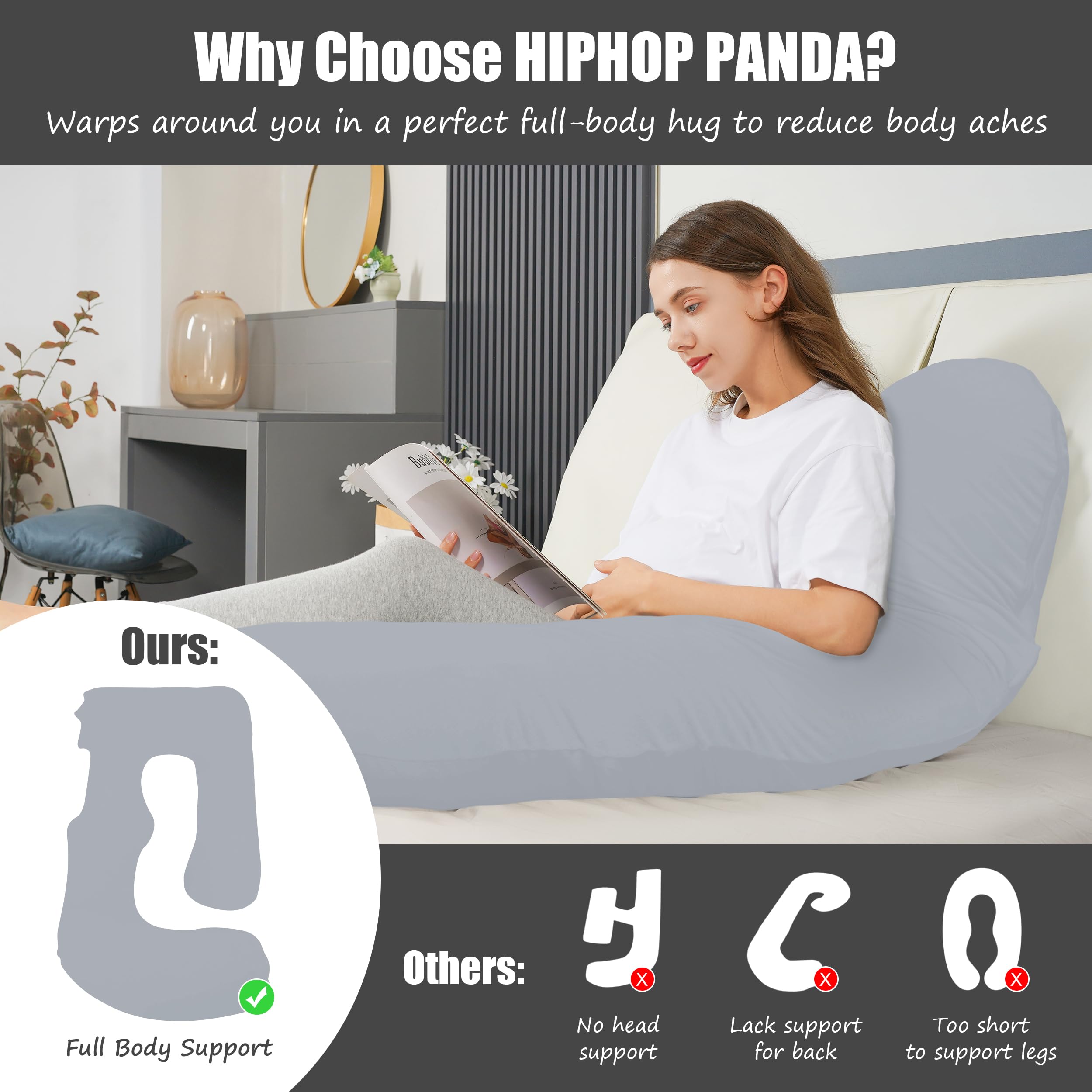 HIPHOP PANDA light grey color pillow blends with bedding and decor