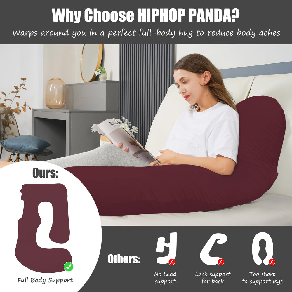 57 inch HIPHOP PANDA pillow length shown beside bed indicating wide coverage
