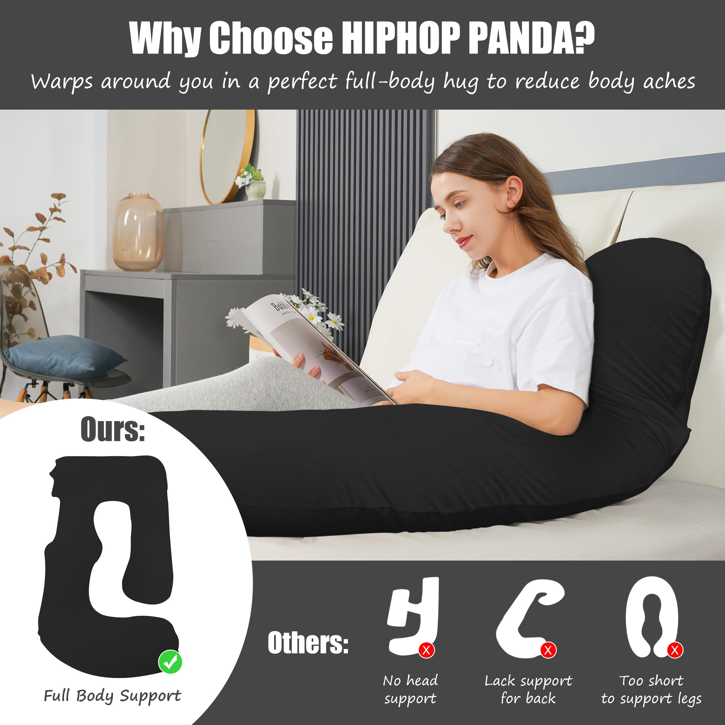 HIPHOP PANDA pillow nursing-relax black supports multi-use comfort.
