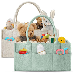 HIPHOP PANDA two-pack diaper caddy in green and oatmeal on a nursery shelf.