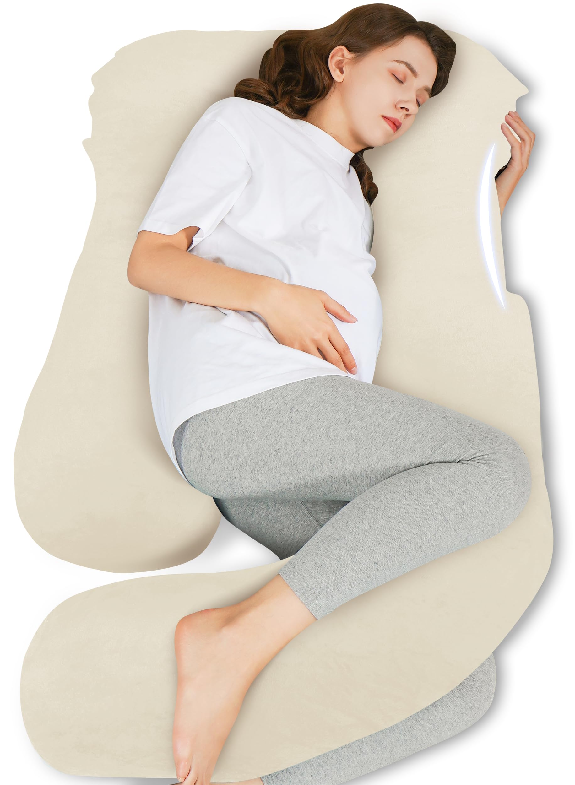 HIPHOP PANDA U-shaped pregnancy pillow in ivory provides full-body support for restful sleep.
