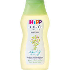 Hipp Baby Body Oil bottle shown for gentle skin hydration.