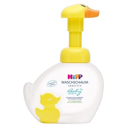 HiPP Baby Foam Bath Duck bottle offers gentle cleansing for sensitive skin from birth