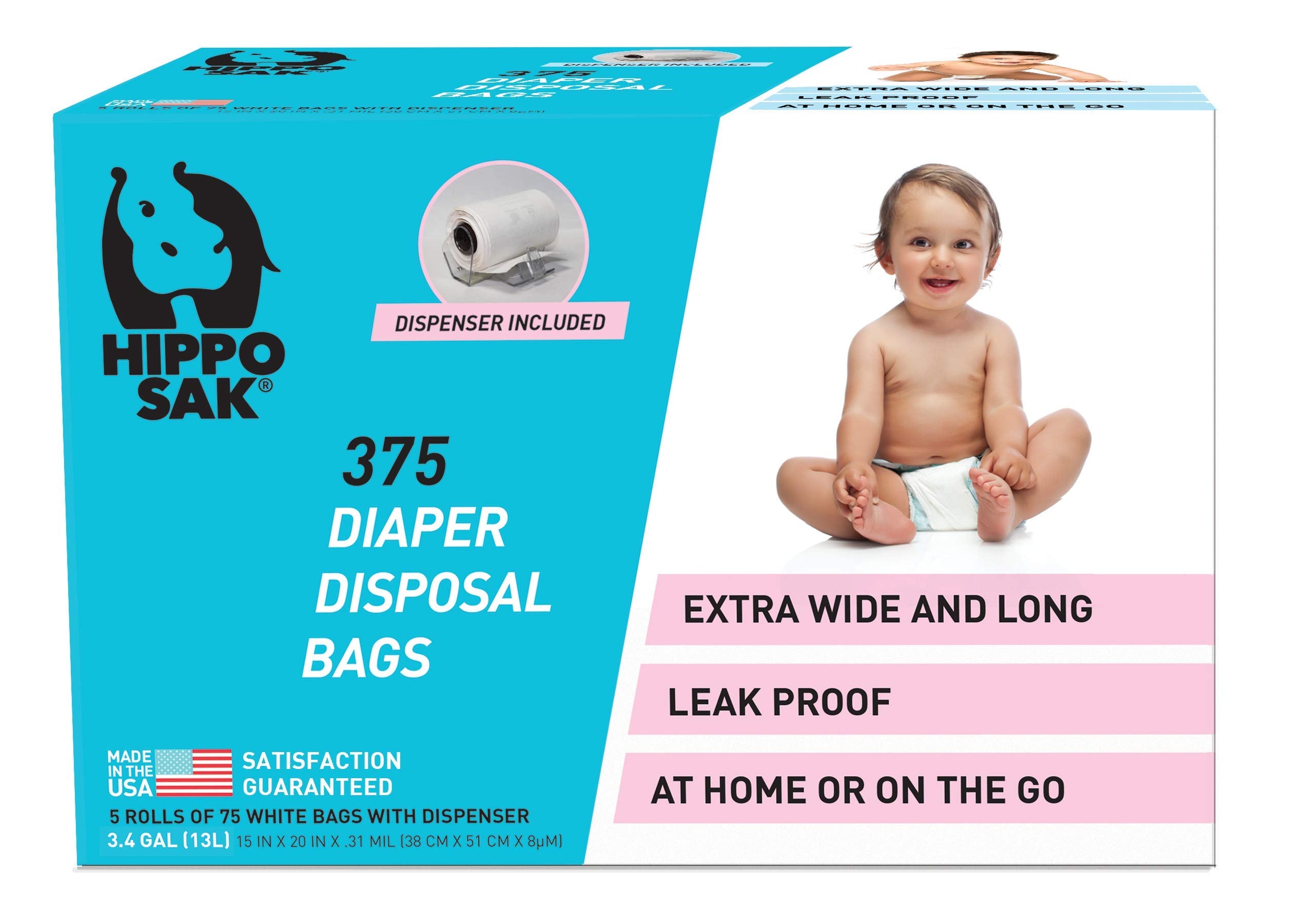 Hippo Sak diaper bags in a compact dispenser for easy diaper disposal.