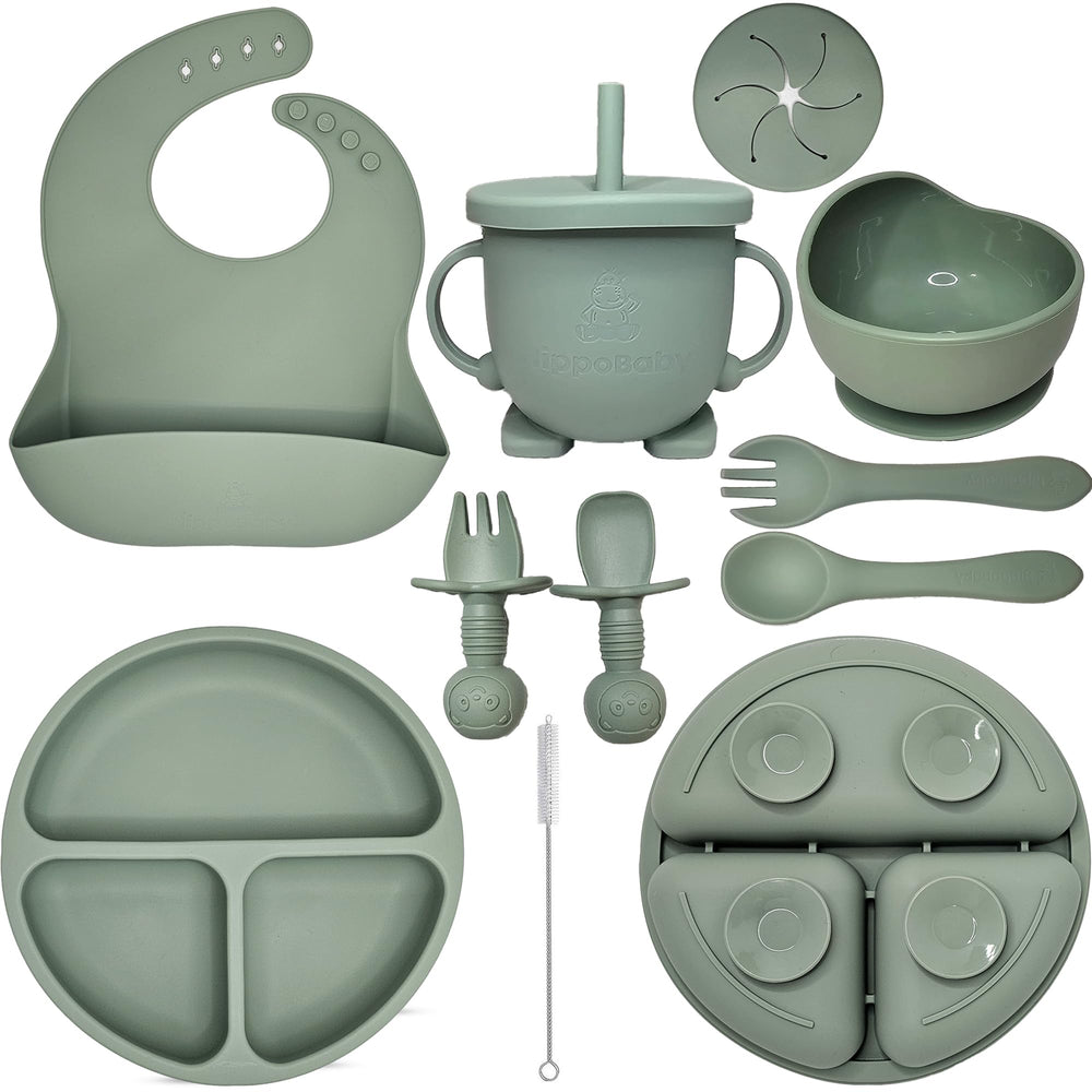 HippoBaby baby-led weaning set packaging shows versatile feeding options for toddlers.
