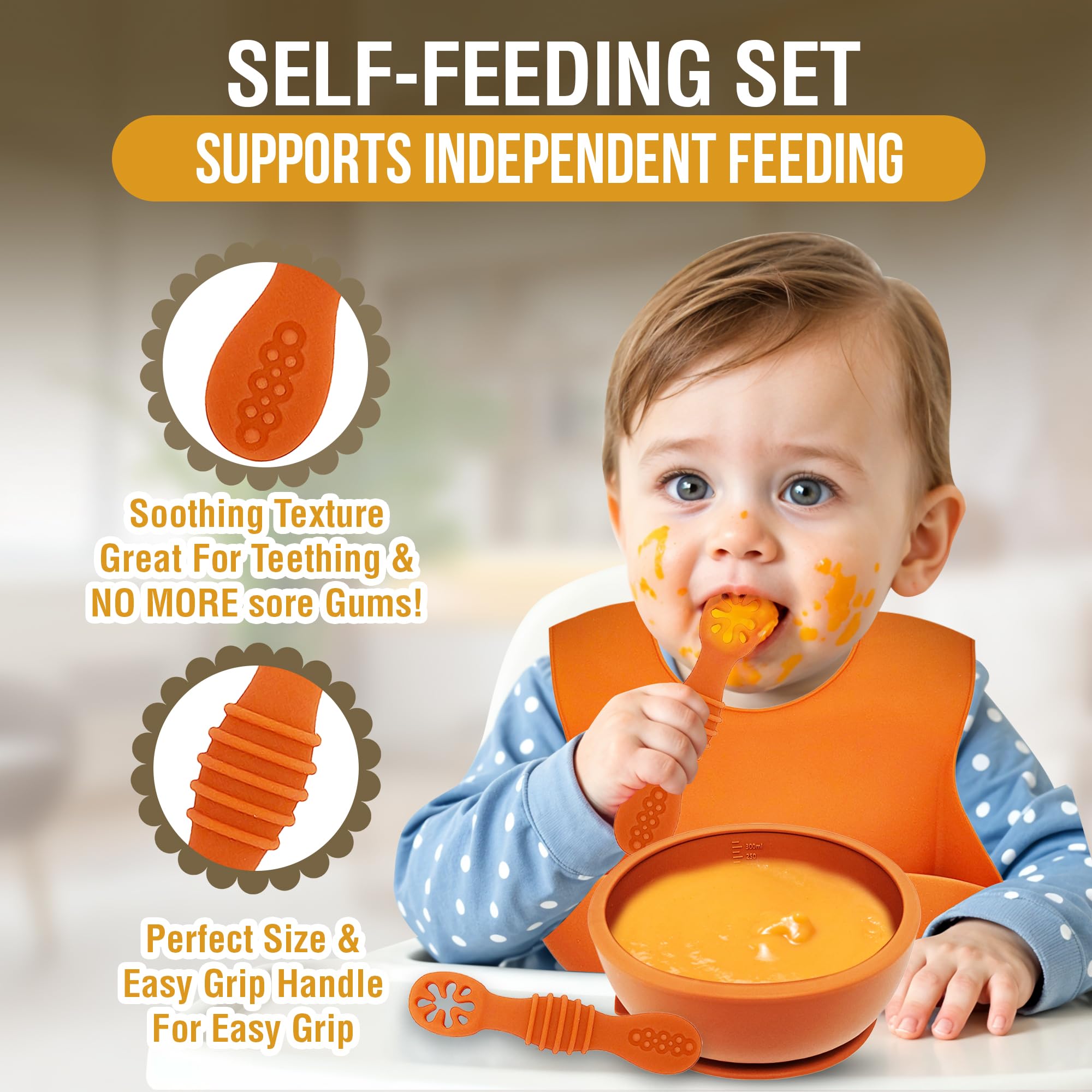 HippoBaby baby spoons set soft on gums for self-feeding.