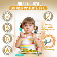 HippoBaby infant Stage-1 and Stage-2 spoons designed for gentle gums and texture exploration.