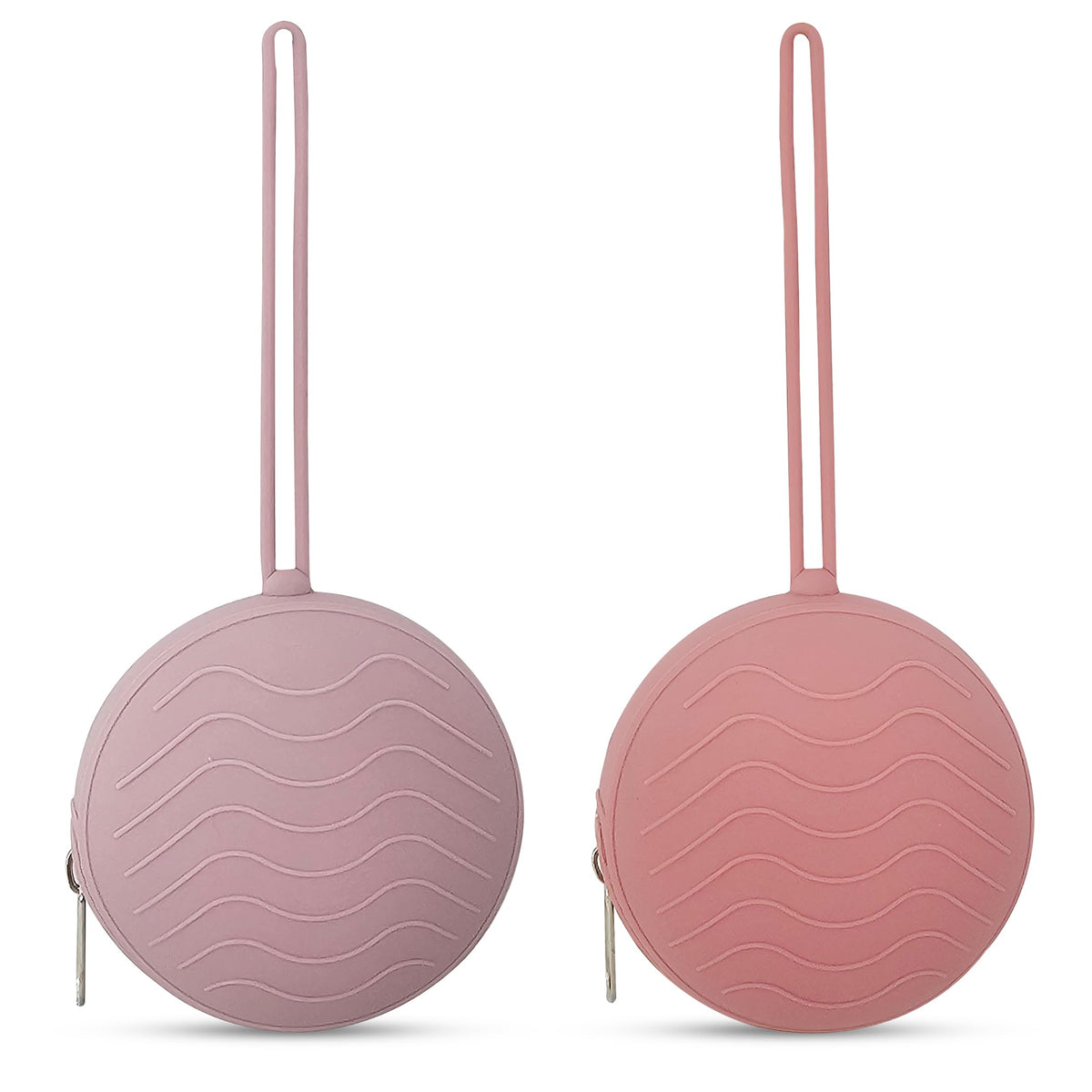 HippoBaby silicone pacifier holder case front view shows dual pastel pouches for organized storage