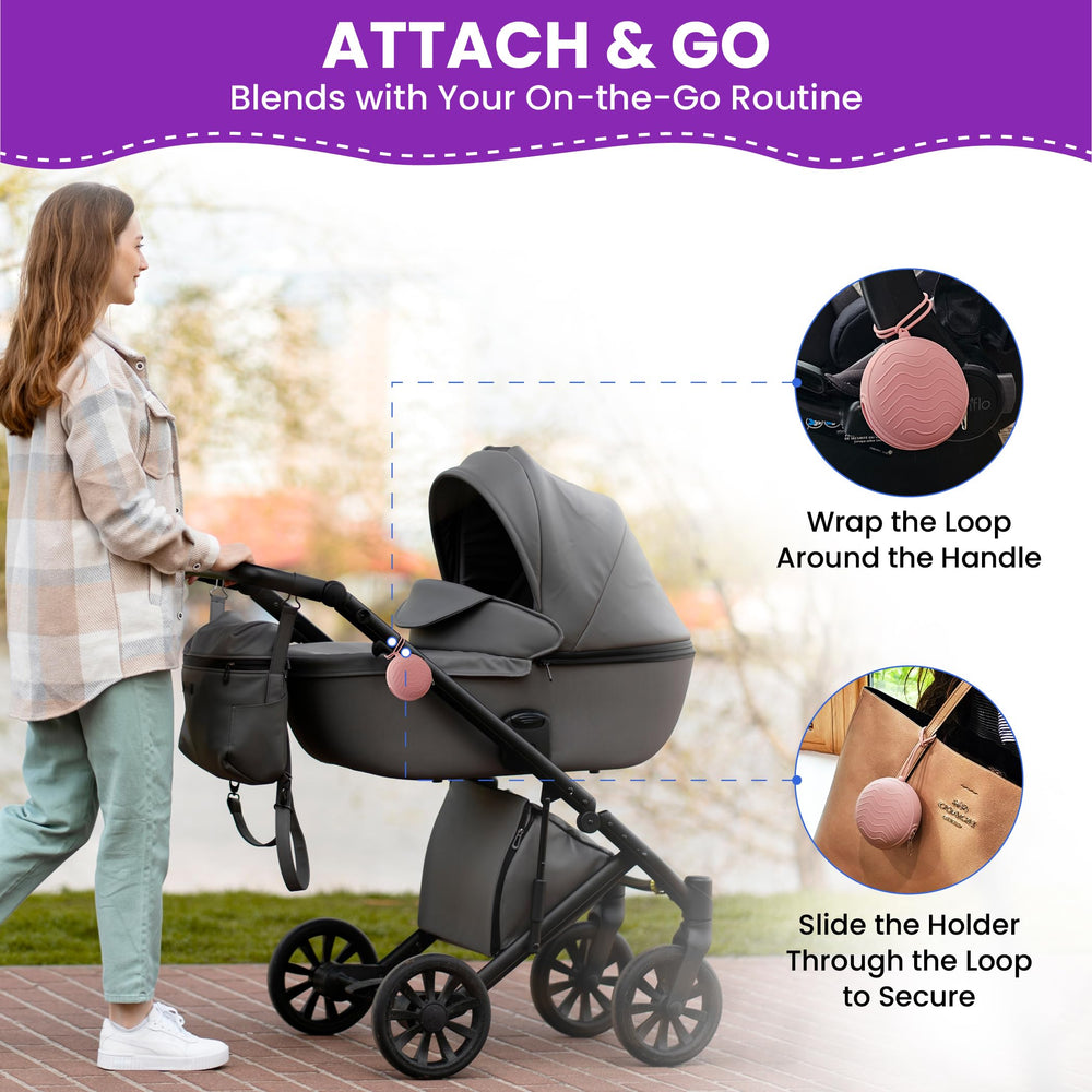 HippoBaby travel-friendly pacifier pouch with loop handle for quick access