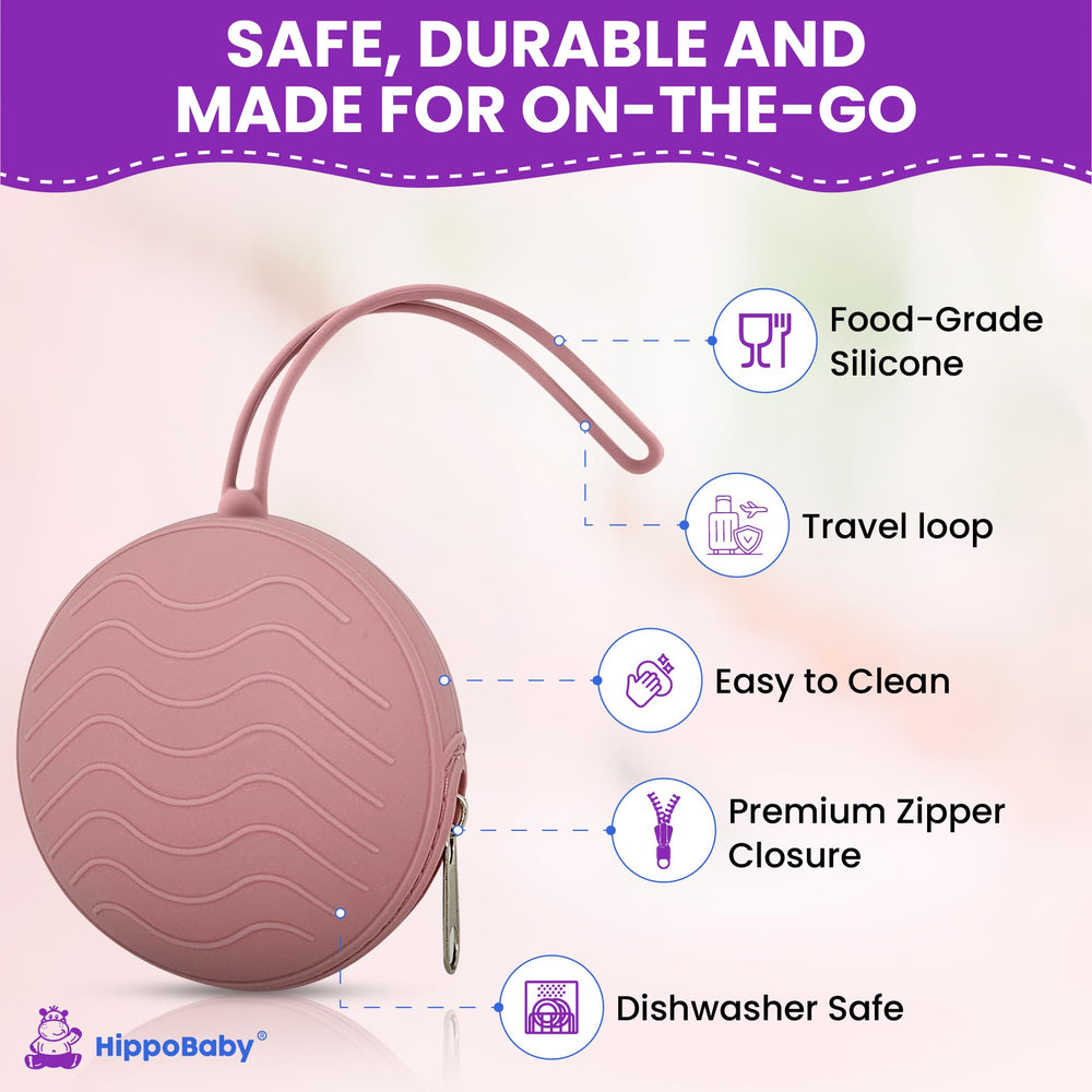 HippoBaby pacifier case with reinforced zipper for secure storage in bags