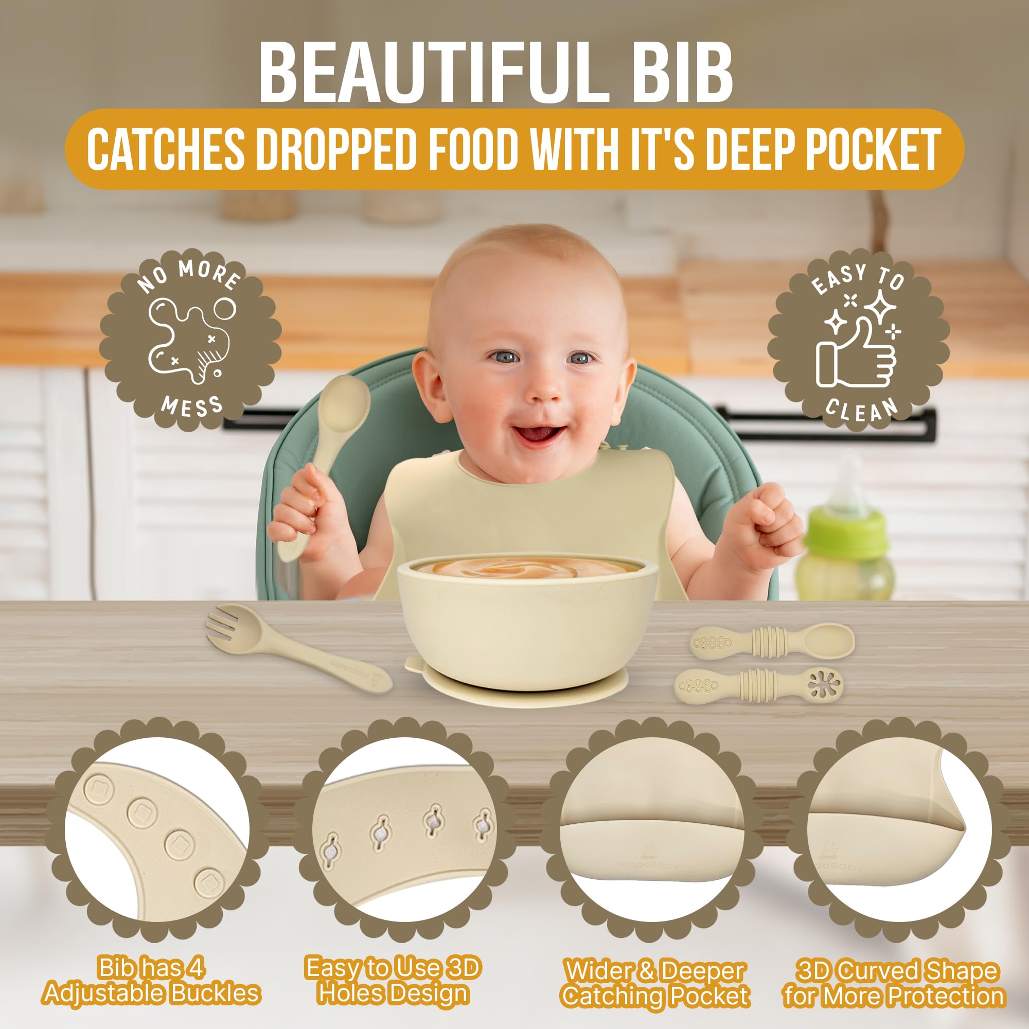 HippoBaby silicone slotted spoon aids easy puree scooping.