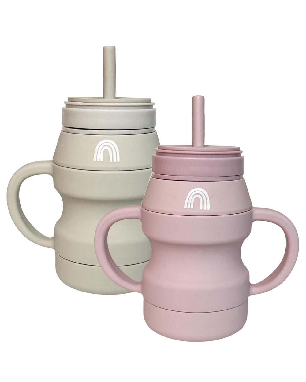 Hippypotamus silicone transition cups blush nude front view with easy-grip handles