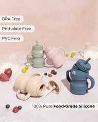 Hippypotamus silicone transition cups removable sleeve handles for toddler grip