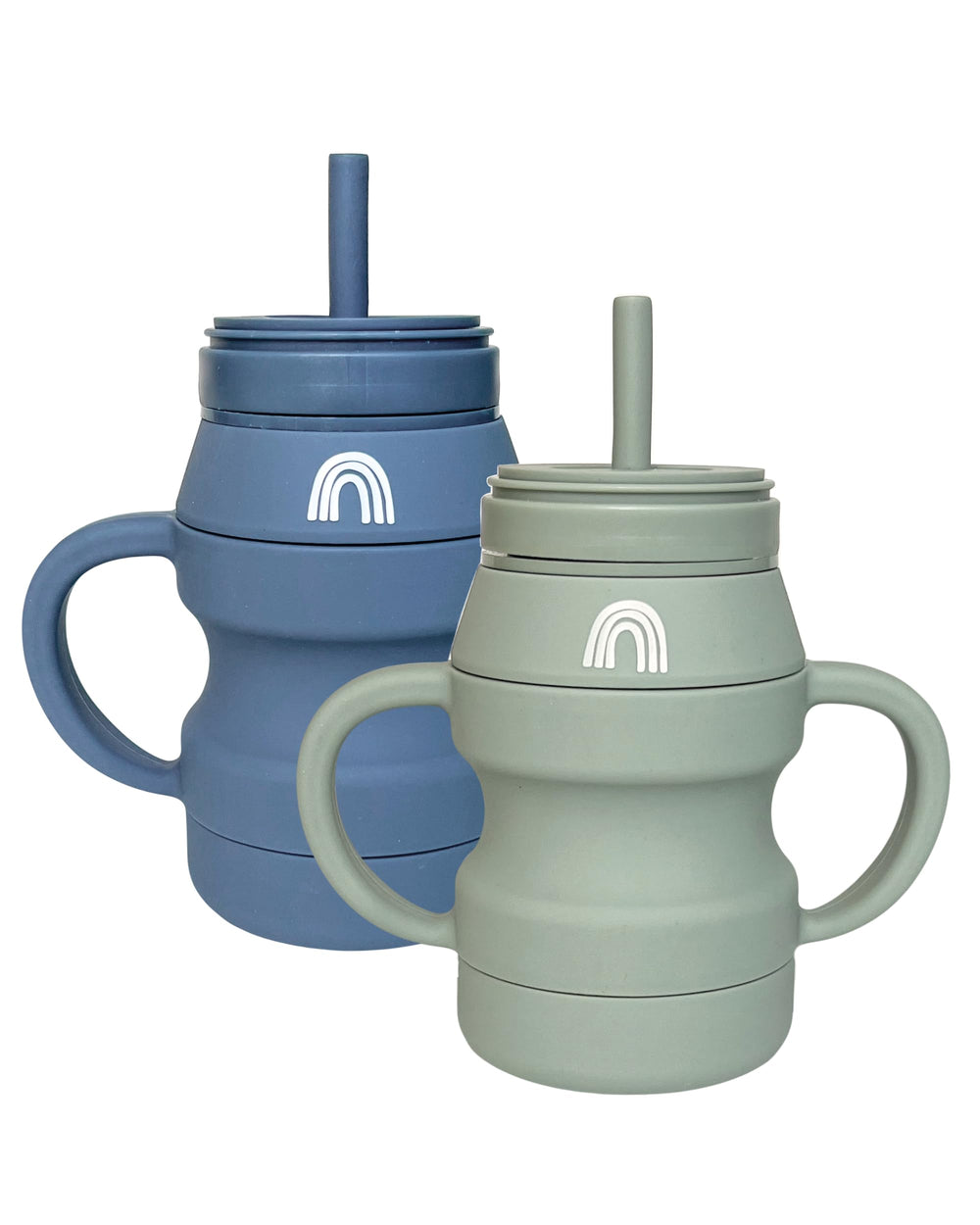 Hippypotamus silicone transition cups with straw and lid for easy toddler sipping.