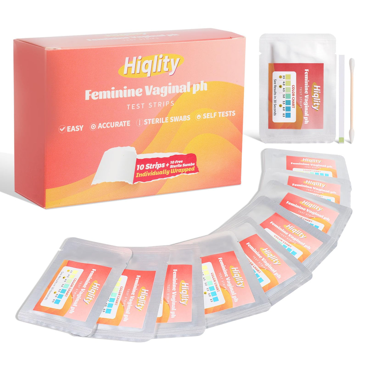 Hiqlity vaginal pH test strip with sterile swab for at-home monitoring