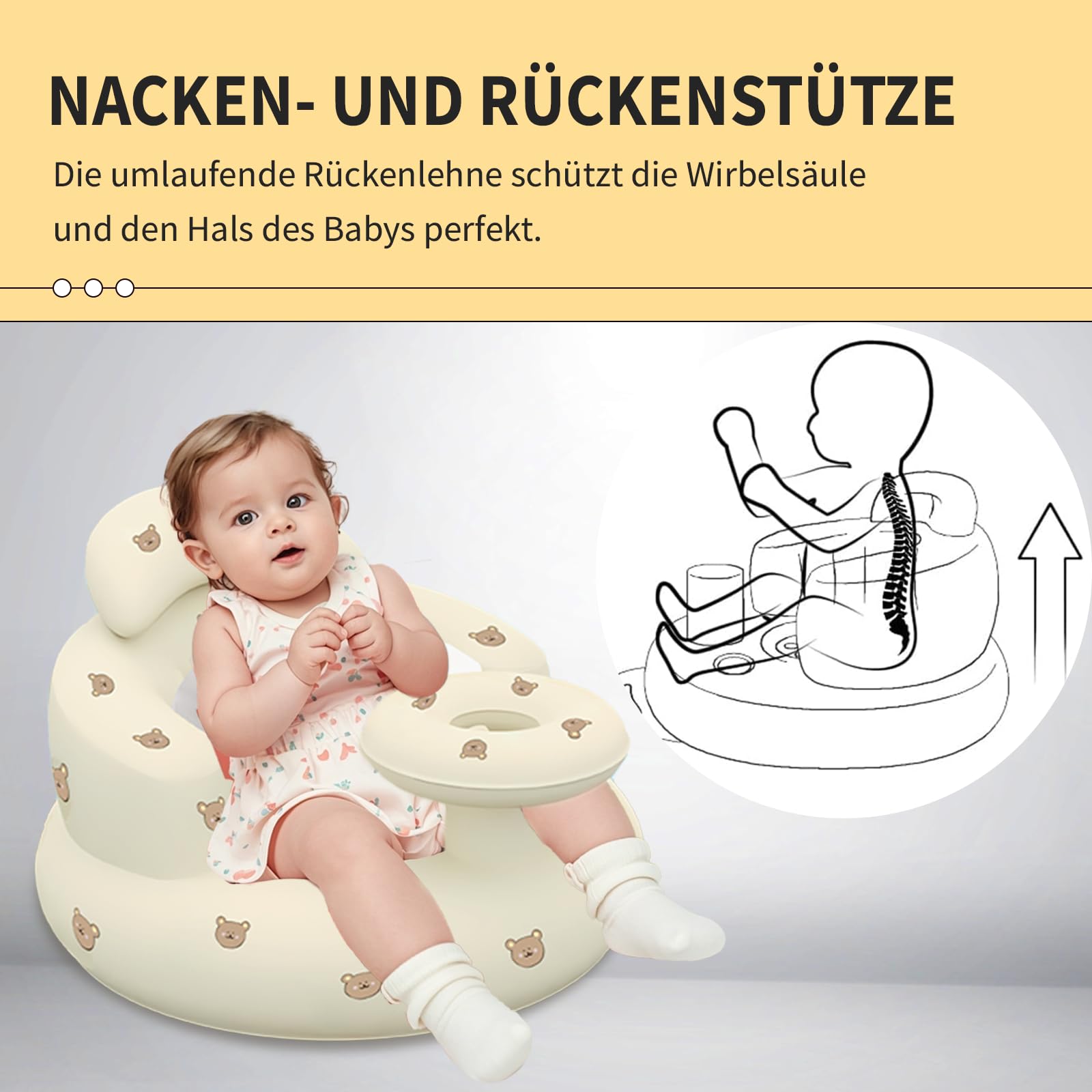HitTopss baby seat back-support curve provides upright posture