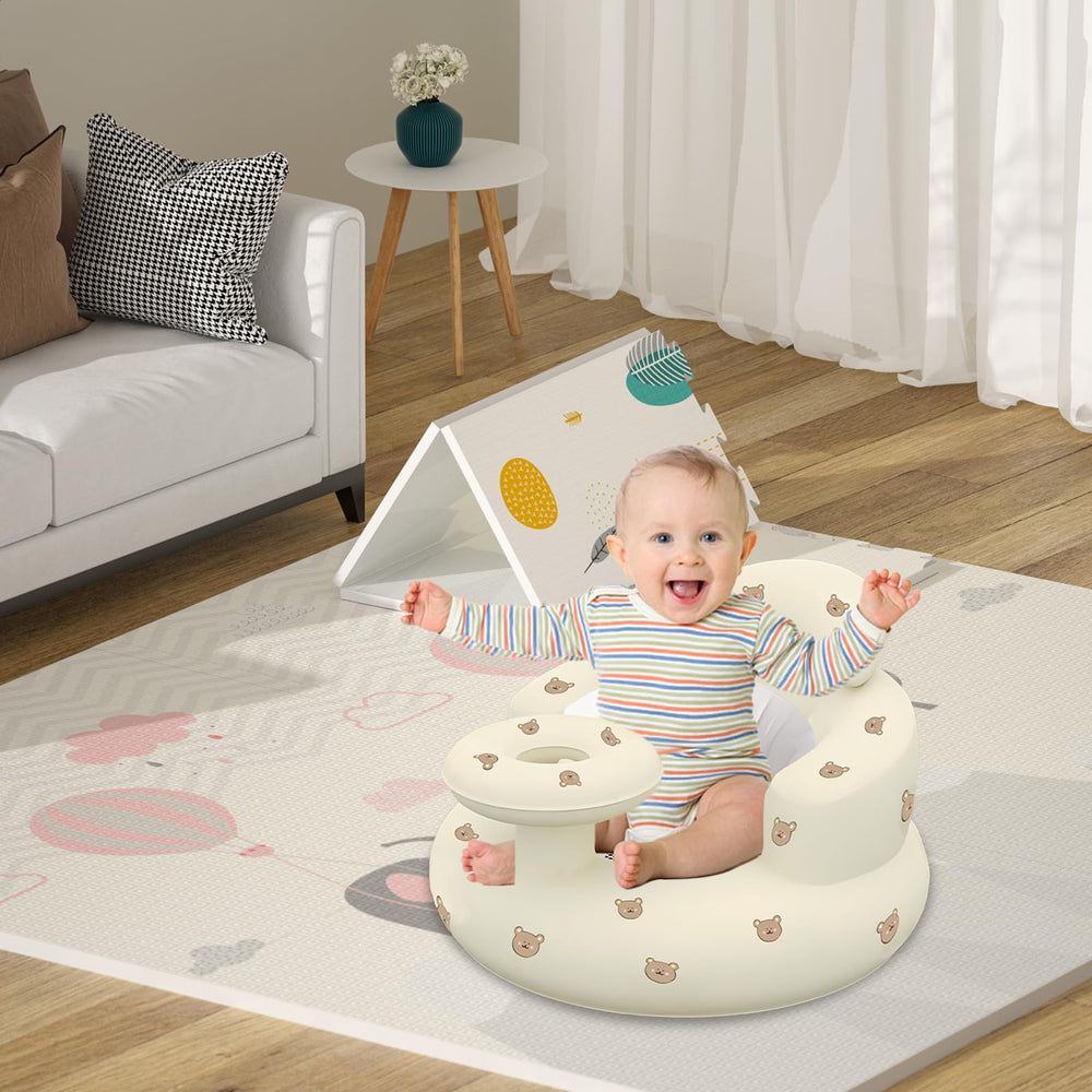HitTopss growth-ready inflatable chair supports babies from 3 months up to 67 lbs