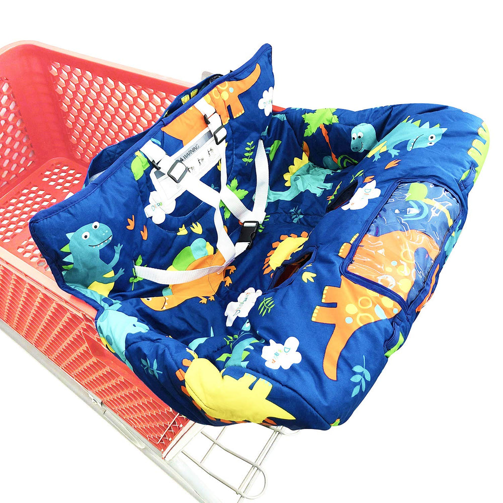 HIVVI cart cover in navy dinosaur print, ready for shopping trips