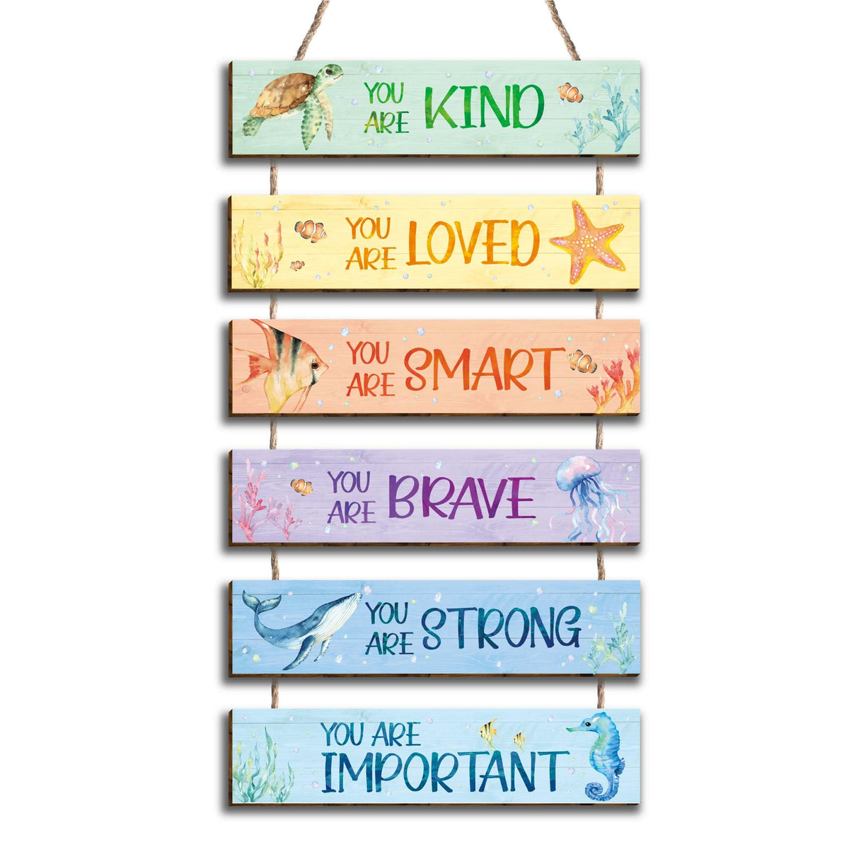 HIWERAN ocean wood signs brighten a kid's room with playful watercolor charm.