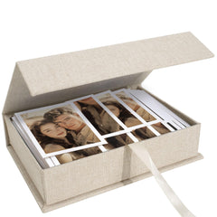 Hiwhy photo storage box 8x10 linen close-up showing durable beige fabric