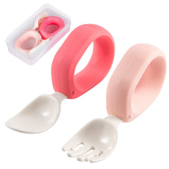HIWOOD baby spoons with pink round handles aid self-feeding safely.