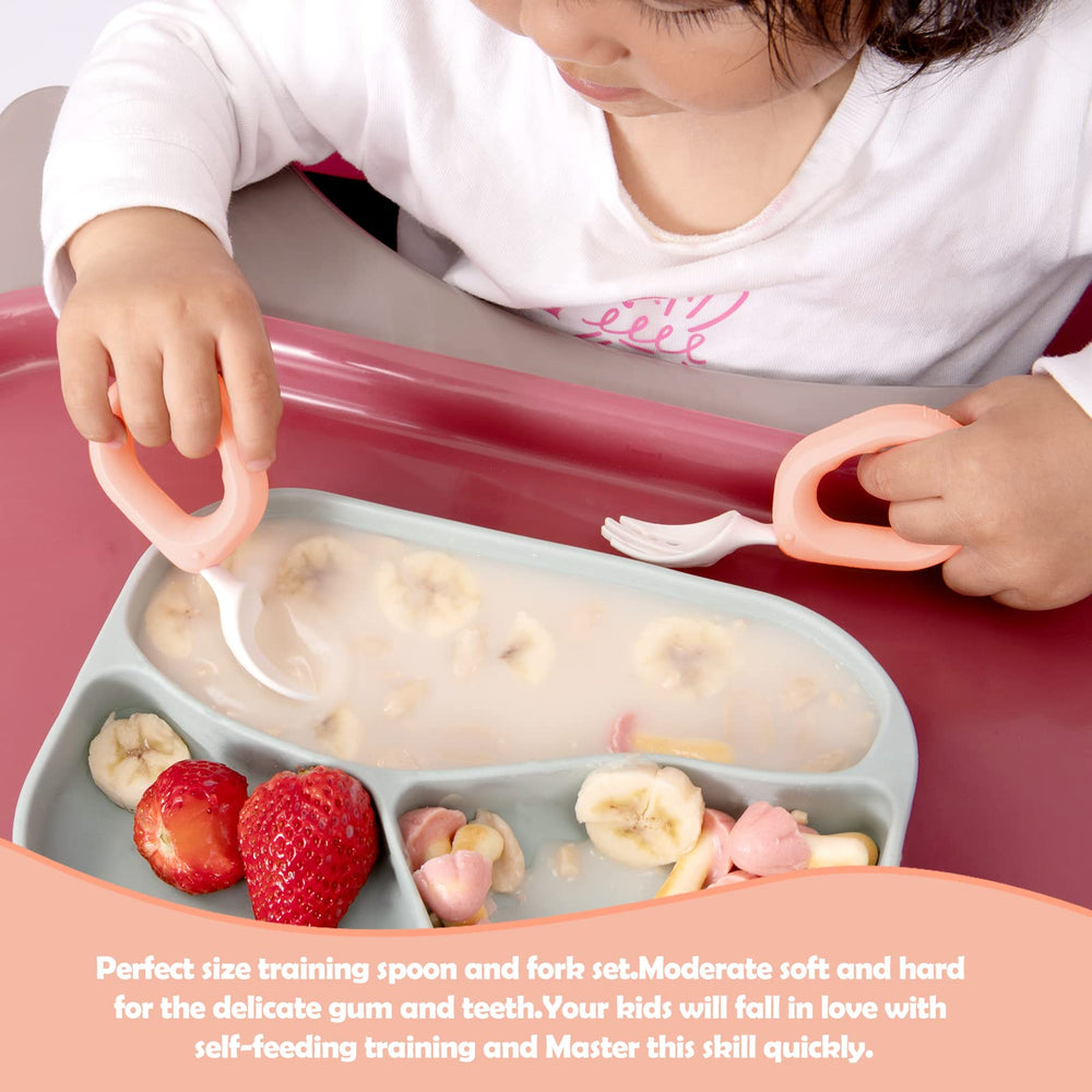 Hollowed design encourages versatile grasp for self-feeding.