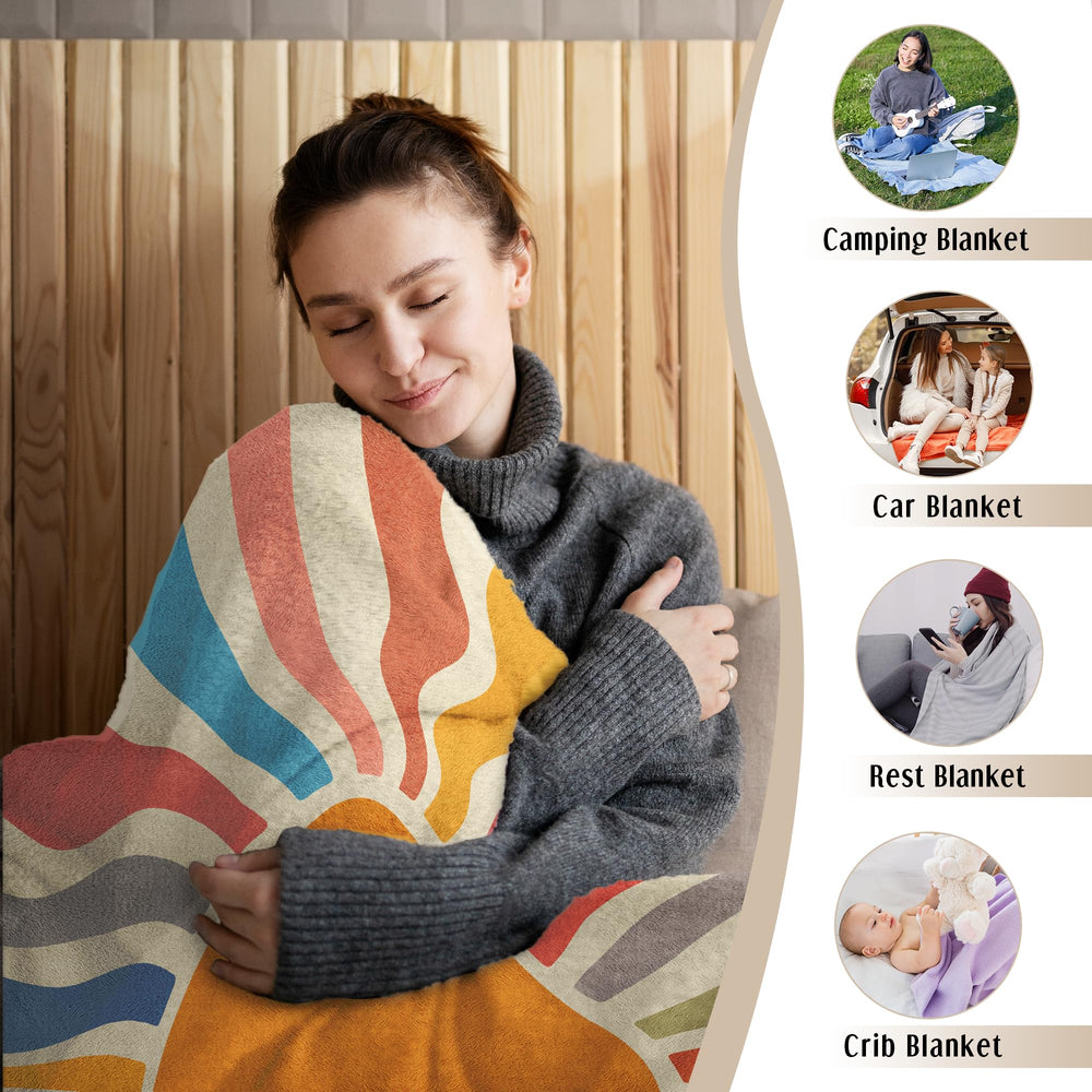 HIWX boho abstract sun kids blanket features cheerful sun motif in soft colors
