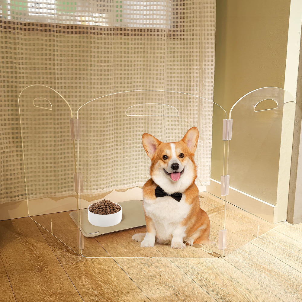 HIXICOPA dog gate in doorway shows clear acrylic for monitoring and safety