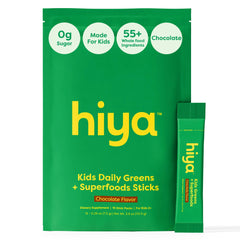 HIYA Kids Greens Powder chocolate bottle for a kid-friendly daily nutrition boost.