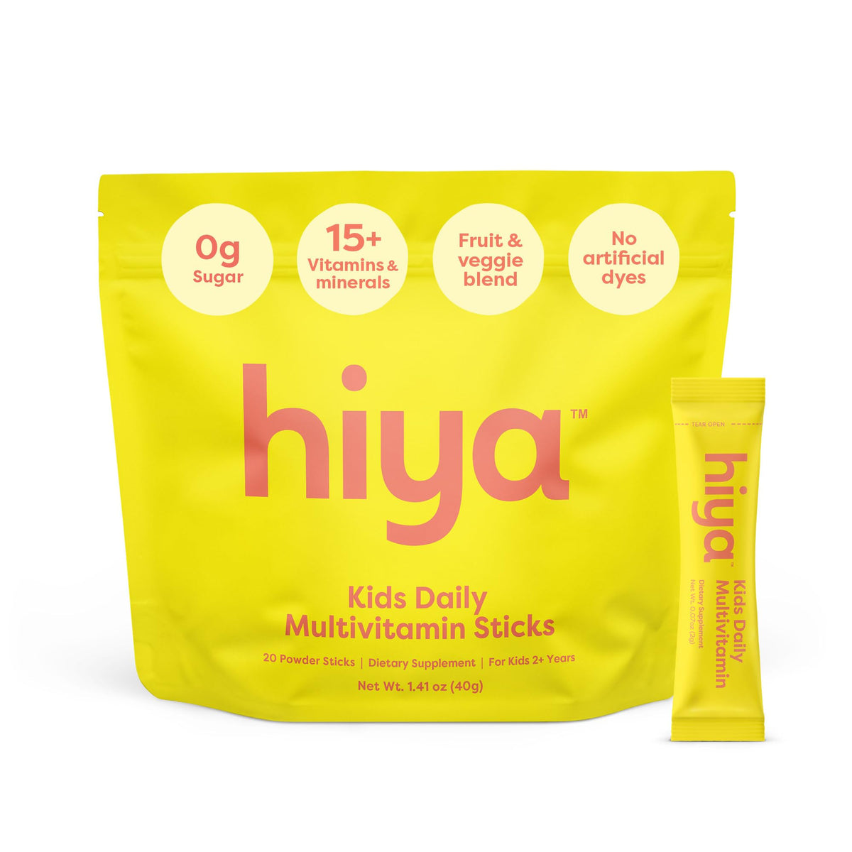 Hiya Kids Multivitamin bottle packaging, convenient daily nutrition for growing kids.