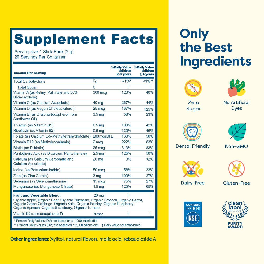 Hiya Kids Multivitamin dosing routine helps reduce gaps in kid diets.