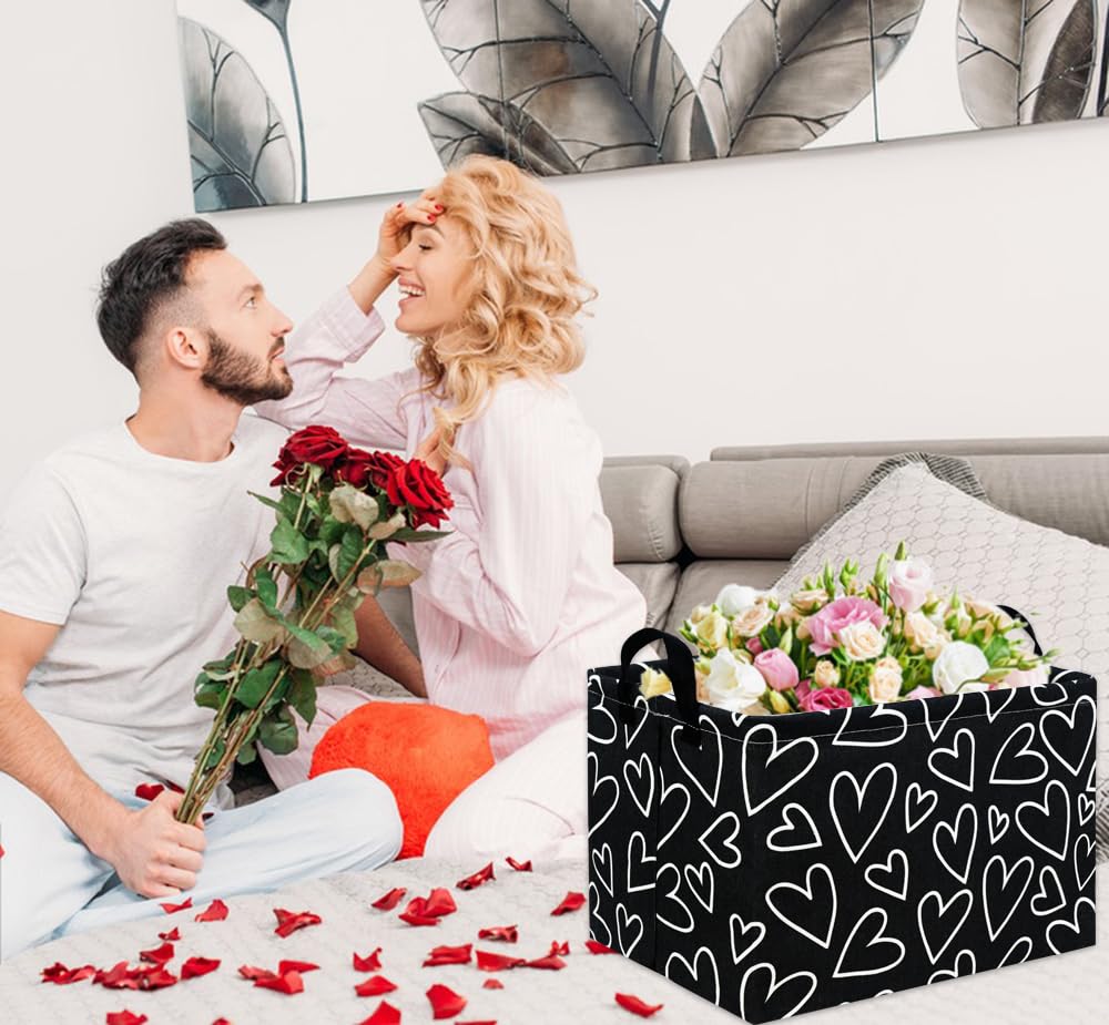 HIYAGON Black Line Heart design bin with sturdy frame for laundry.
