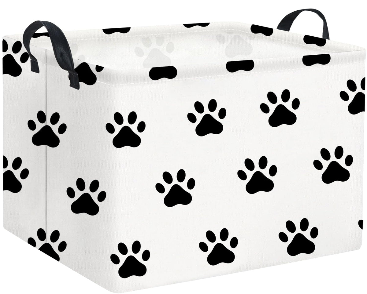 HIYAGON dog toy basket full-front view showing roomy paw-themed storage
