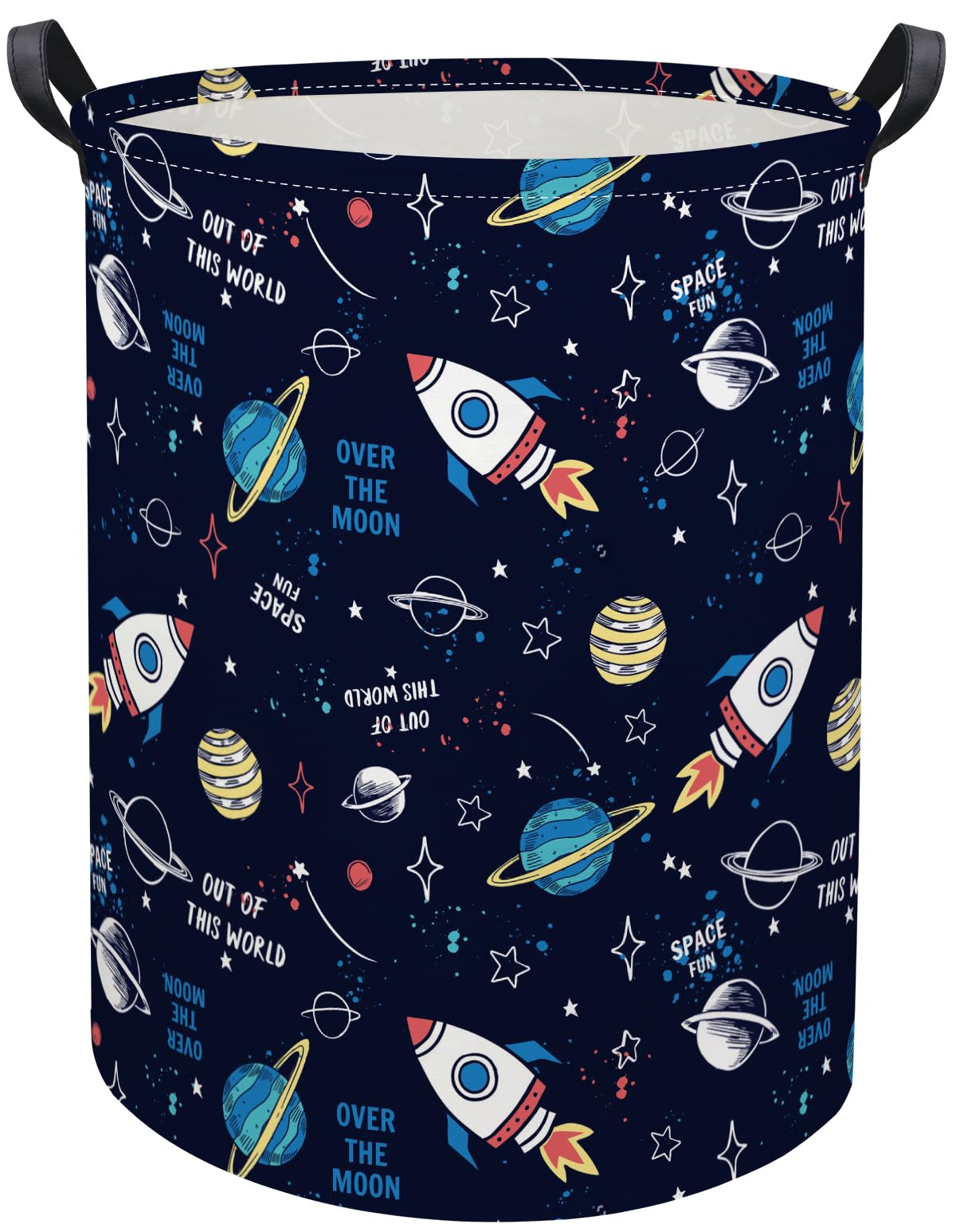 HIYAGON kids laundry basket with rocket planet pattern for nursery organization