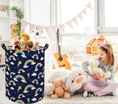 HIYAGON Nursery toy bin with dinosaur pattern keeps books and plush toys neatly accessible.