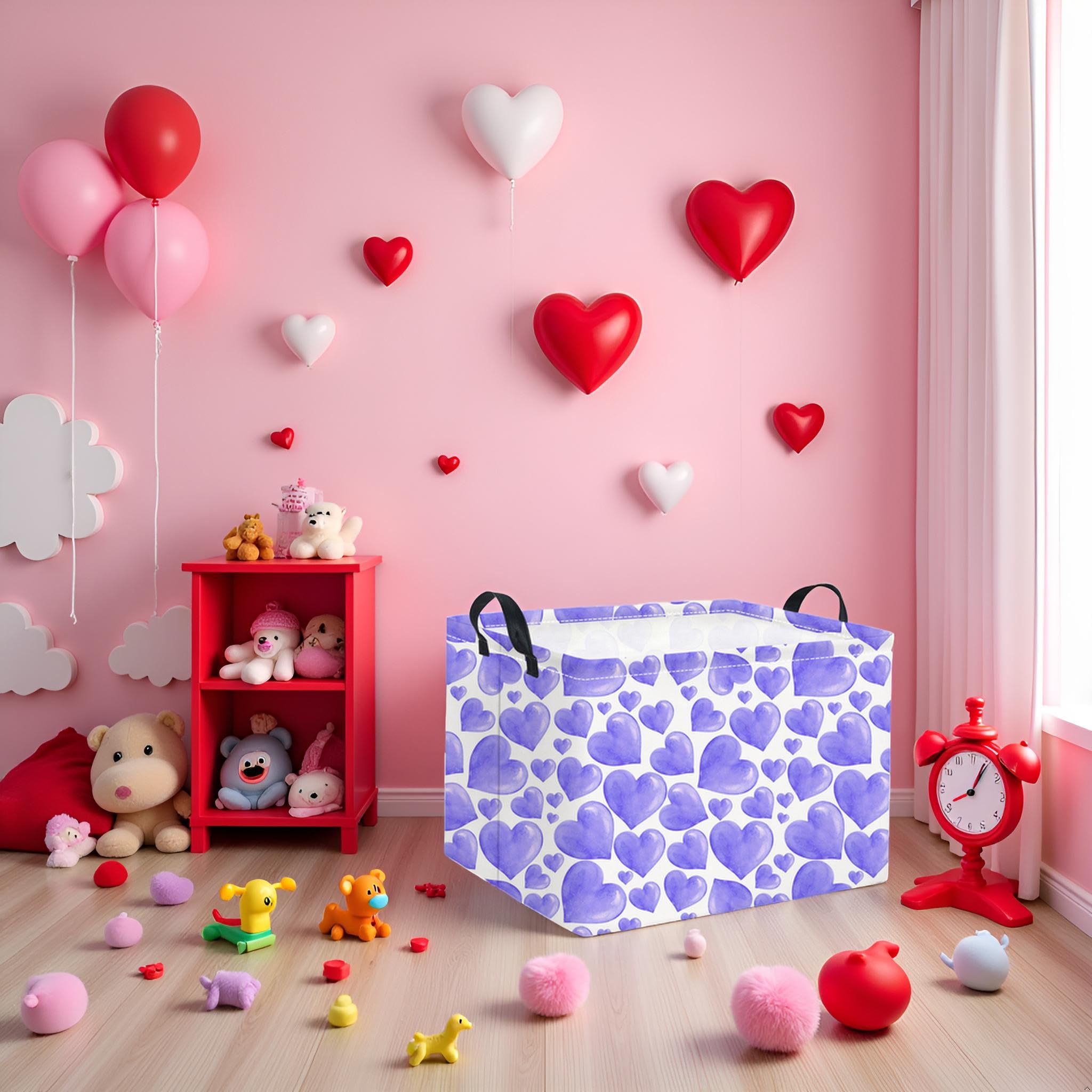 HIYAGON purple heart rectangular basket stores toys and books in playrooms