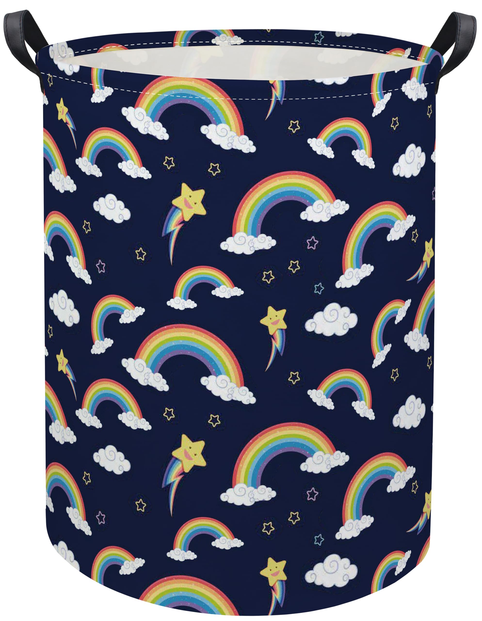 HIYAGON Rainbow Baby Laundry Basket in blue rainbow design offers nursery organization and toy storage.