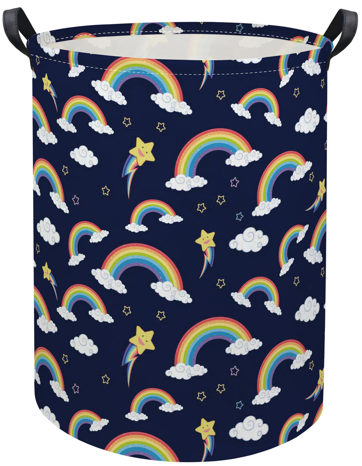 HIYAGON Rainbow Baby Laundry Basket in blue rainbow design offers nursery organization and toy storage.