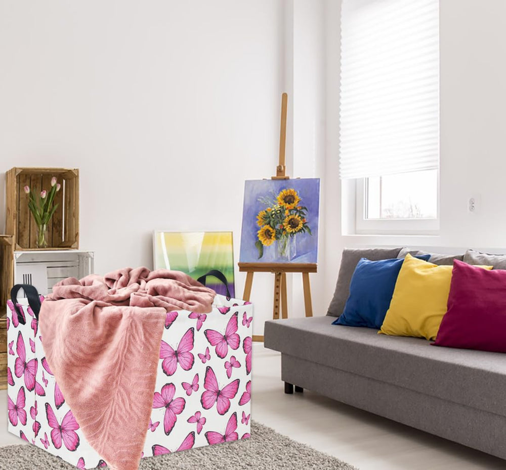 HIYAGON rectangular butterfly pink basket in playroom for organized toys