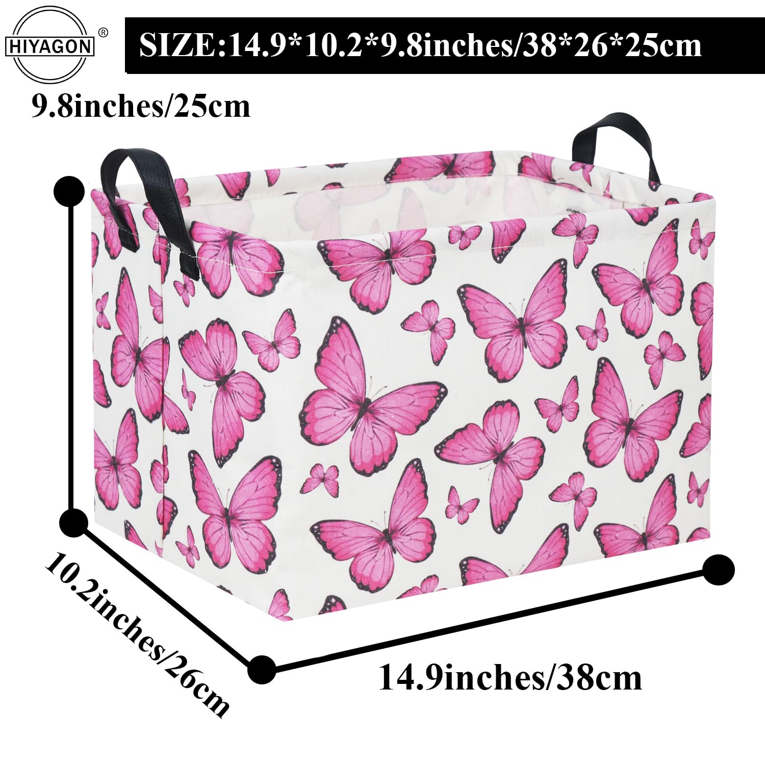 HIYAGON rectangular butterfly pink basket in living room for decor and storage