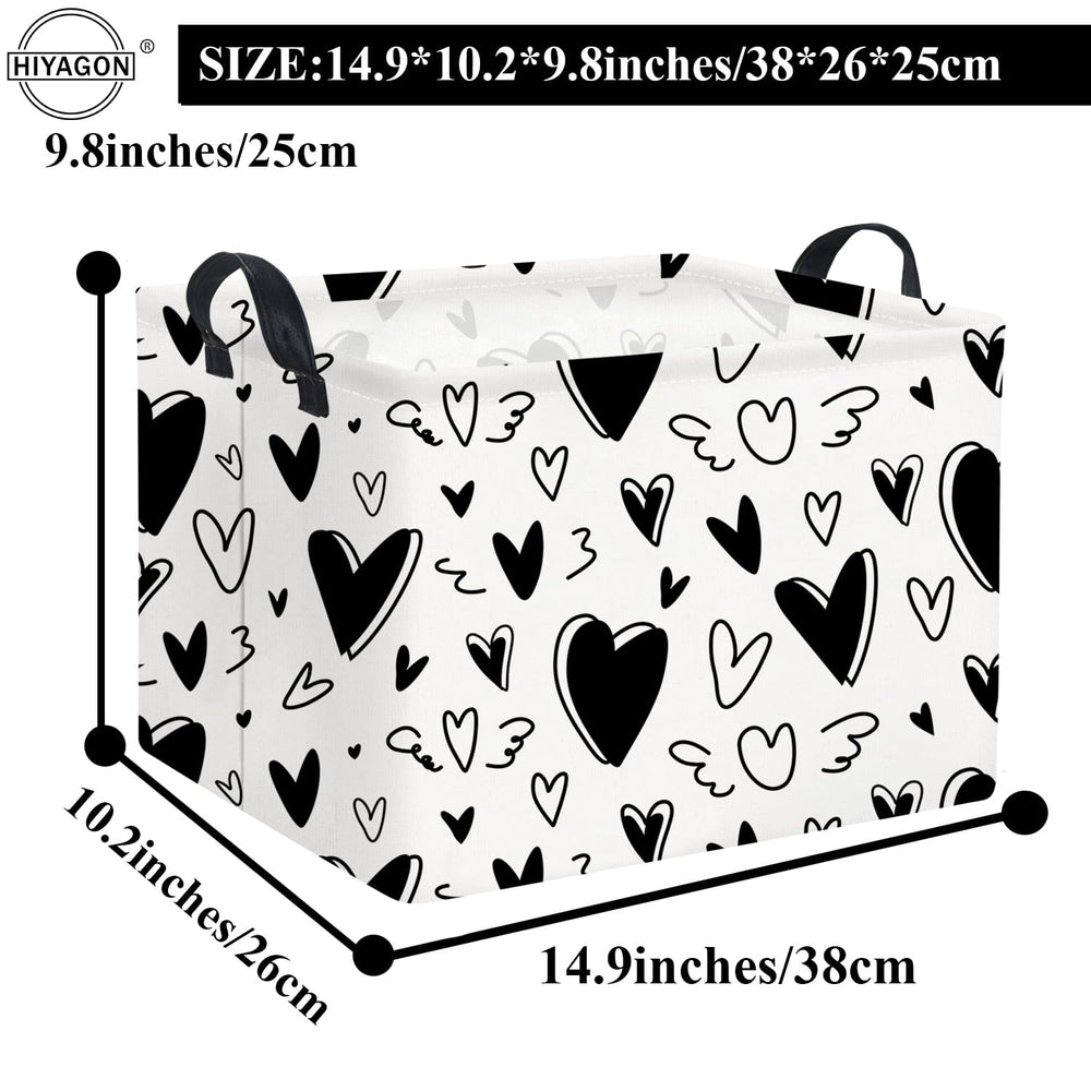 HIYAGON Rectangular Heart Basket interior dimensions for books and plush toys.