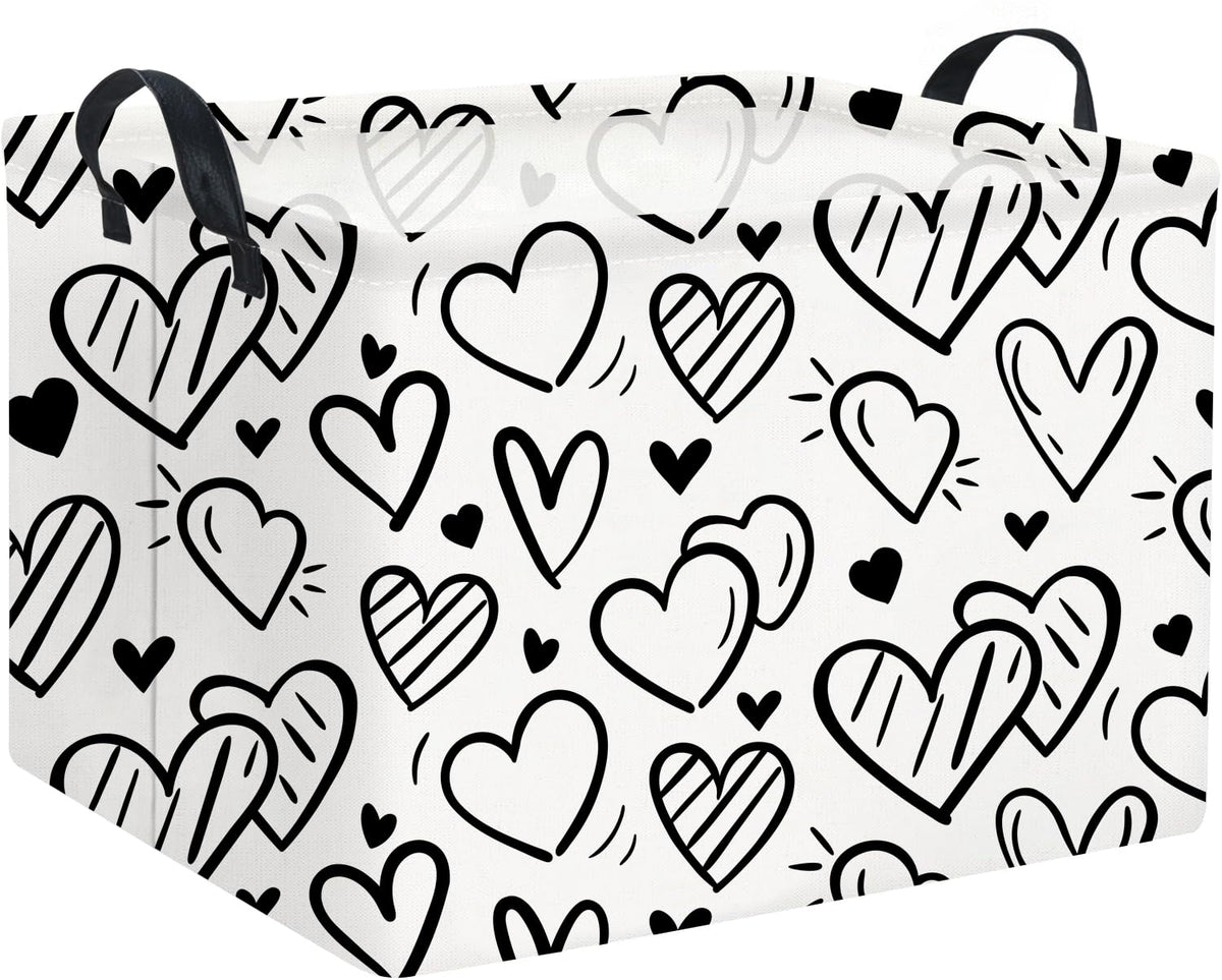 HIYAGON rectangular heart basket front view, durable canvas for toy and book storage