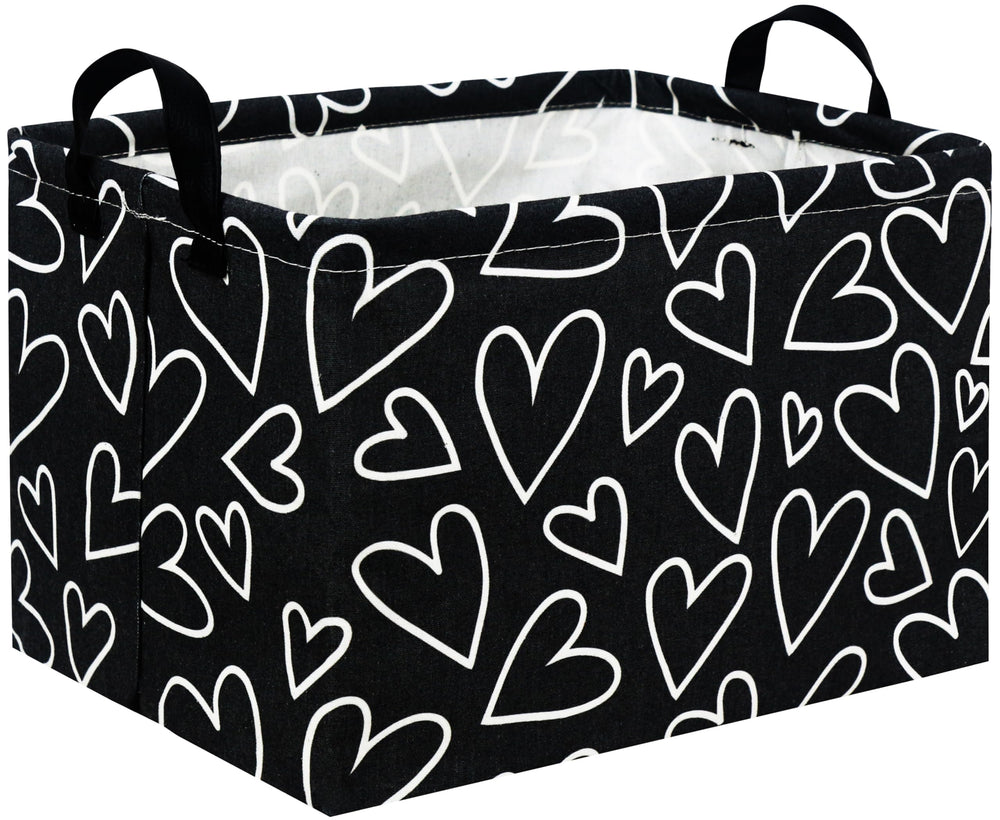 HIYAGON Rectangular Heart Basket keeps toys organized in the playroom.