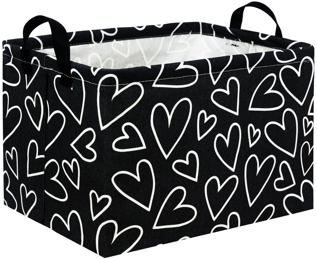 HIYAGON Rectangular Heart Basket keeps toys organized in the playroom.